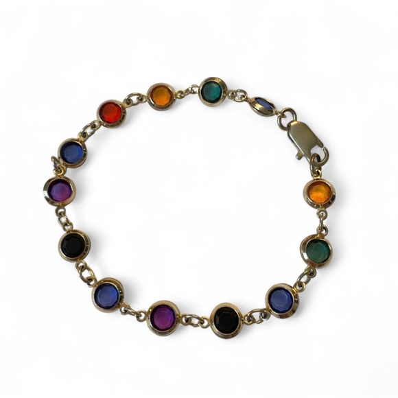 Vintage Jewelry - Vintage Bezel Set Austrian Crystal Link Bracelet Estate